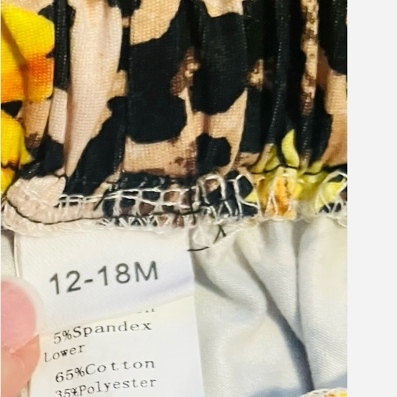 Girls 12-18 Months Sunflower/leopard Print Pants with Yellow Bow ruffled waist - Picture 3 of 10